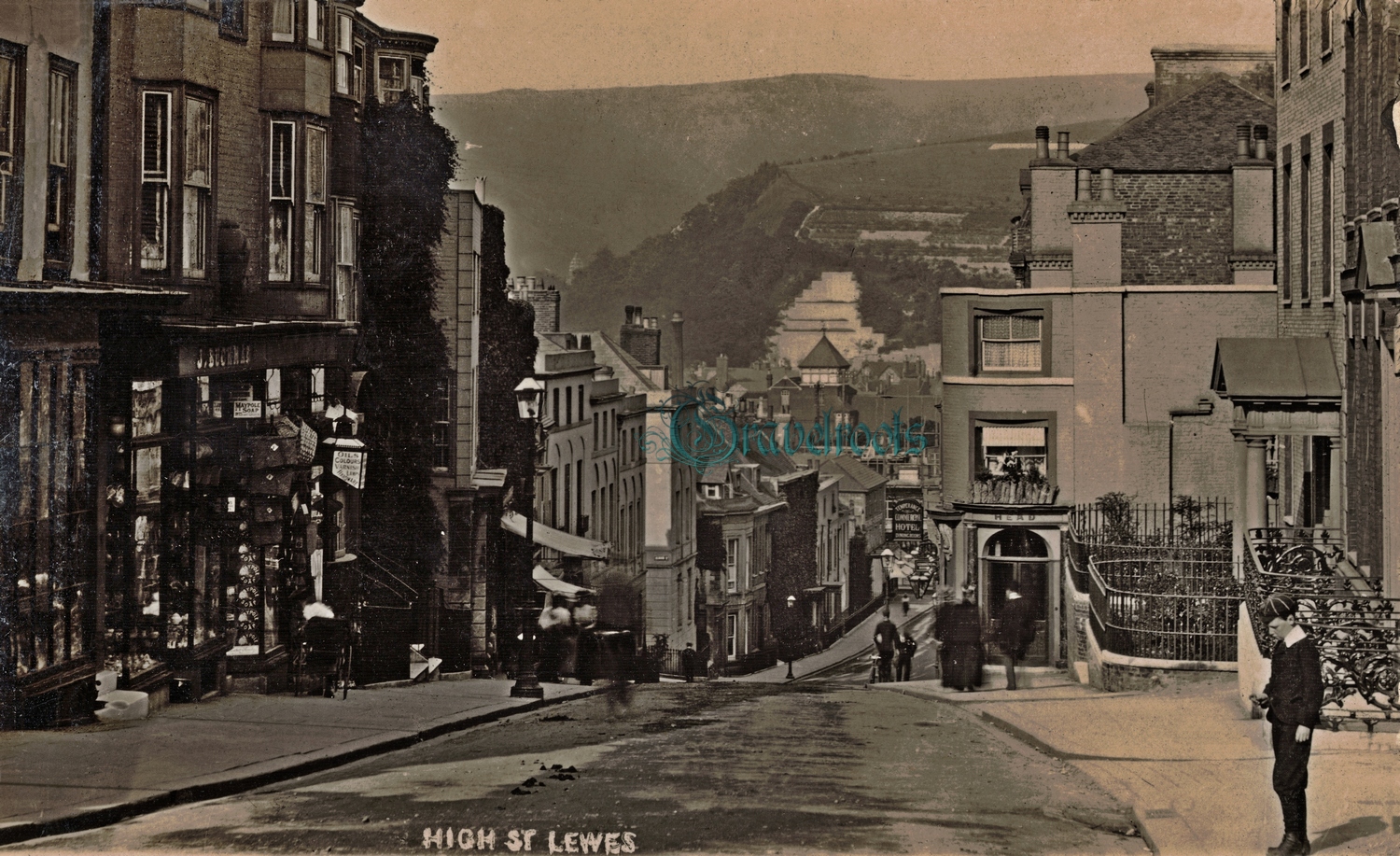 old photo of School Hill, Lewes, Sussex - click image below to return