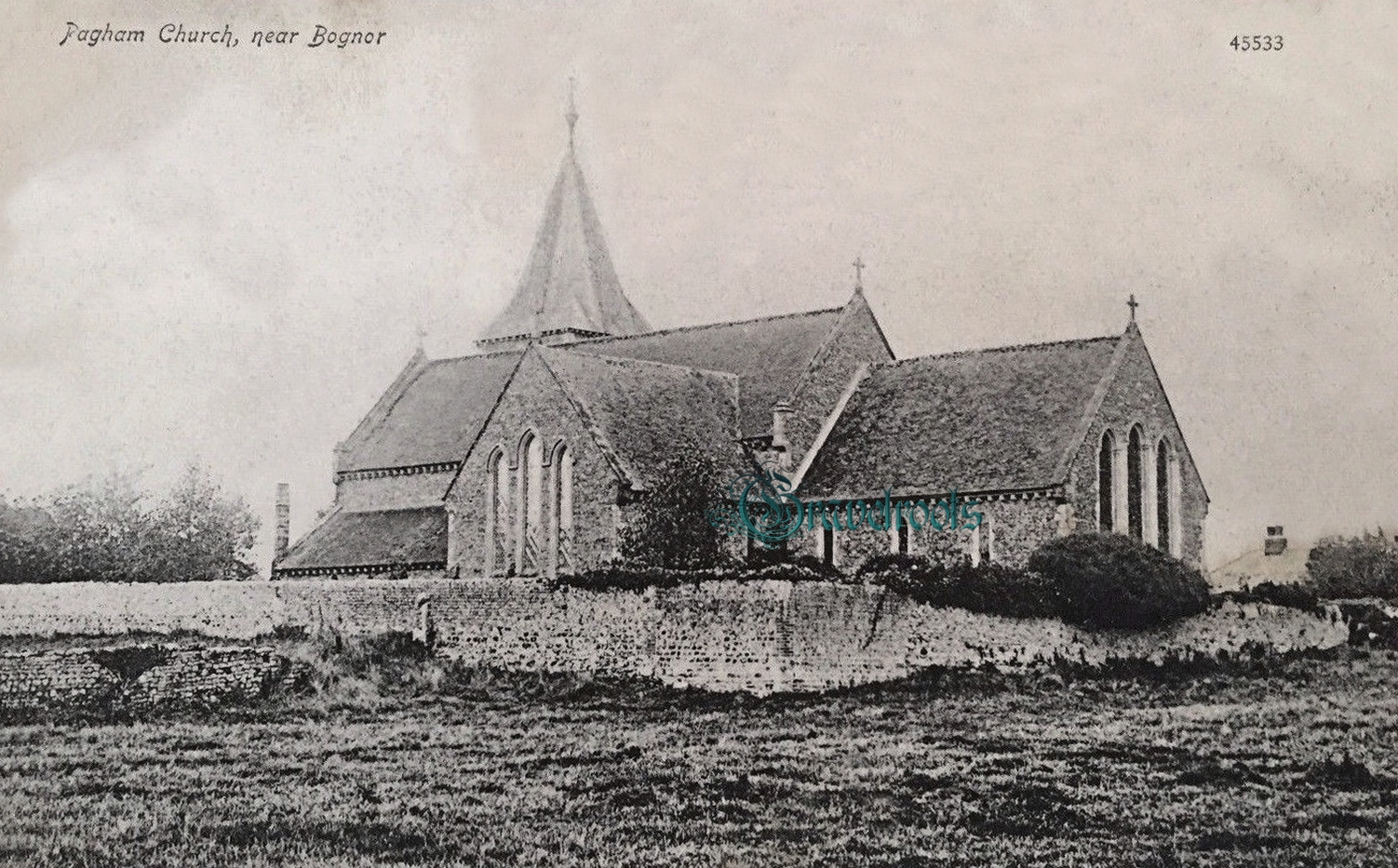  old photo of Pagham Church, Sussex - click image  to return