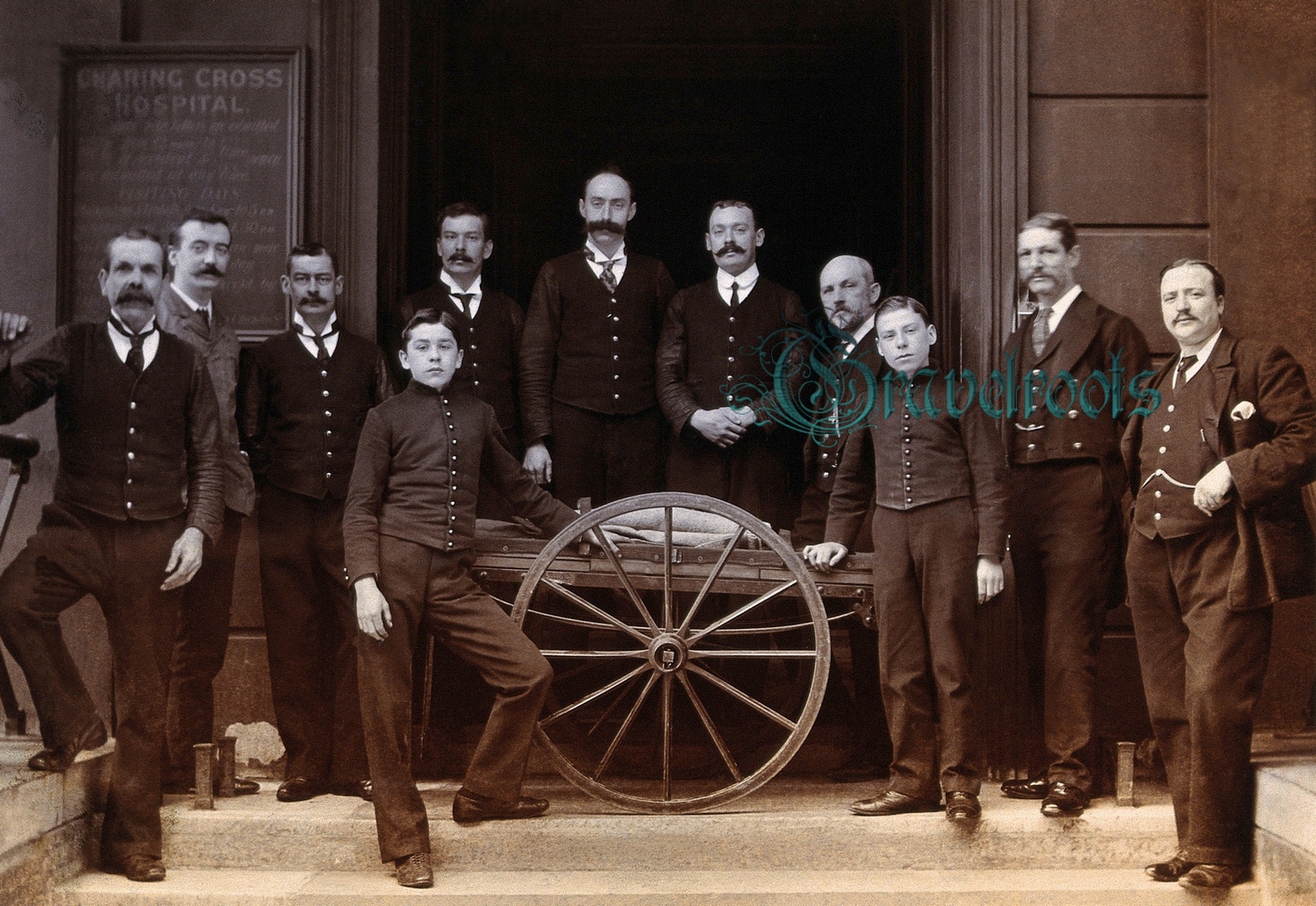 old Social history photos of Porters, Charing Cross Hospital, London. Photograph, 1906 - click image below to return