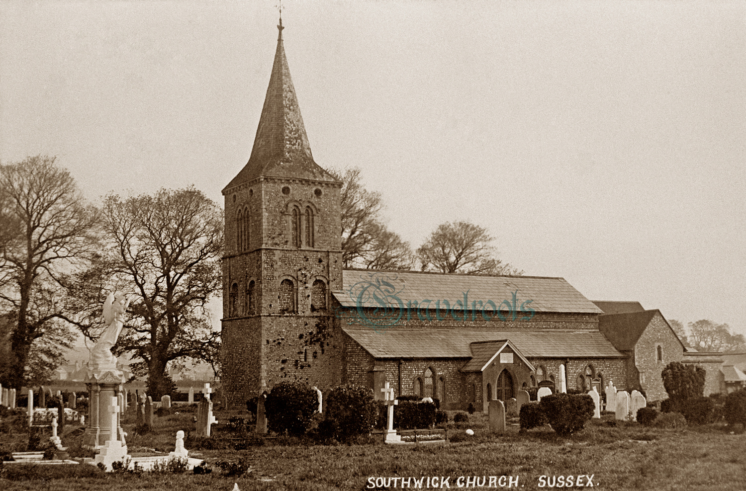 Old photo of Southwick Church, Sussex - click image below to return