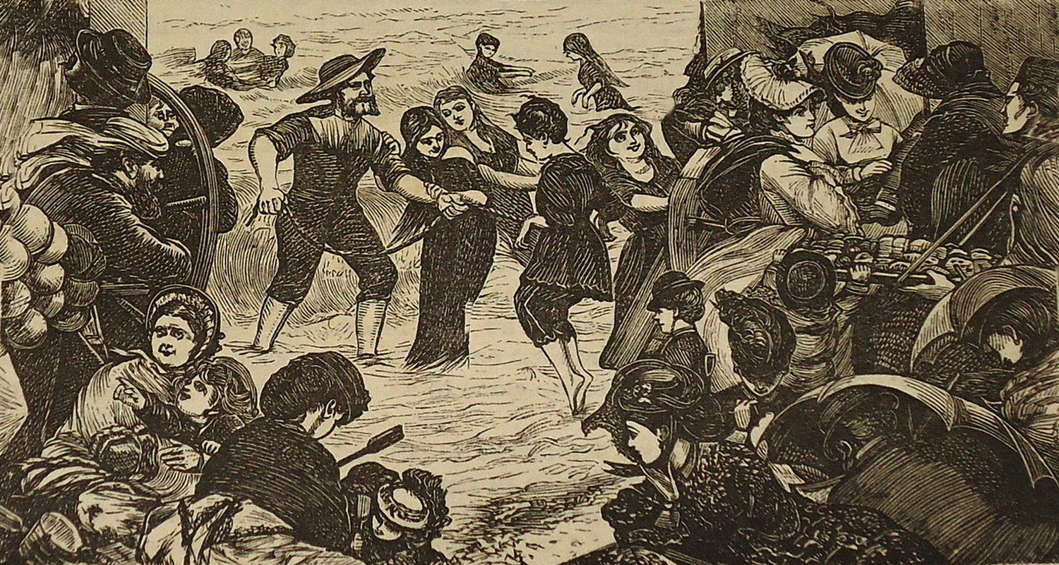 Old engraving of Bathing Scene Brighton & Hove - click image to return