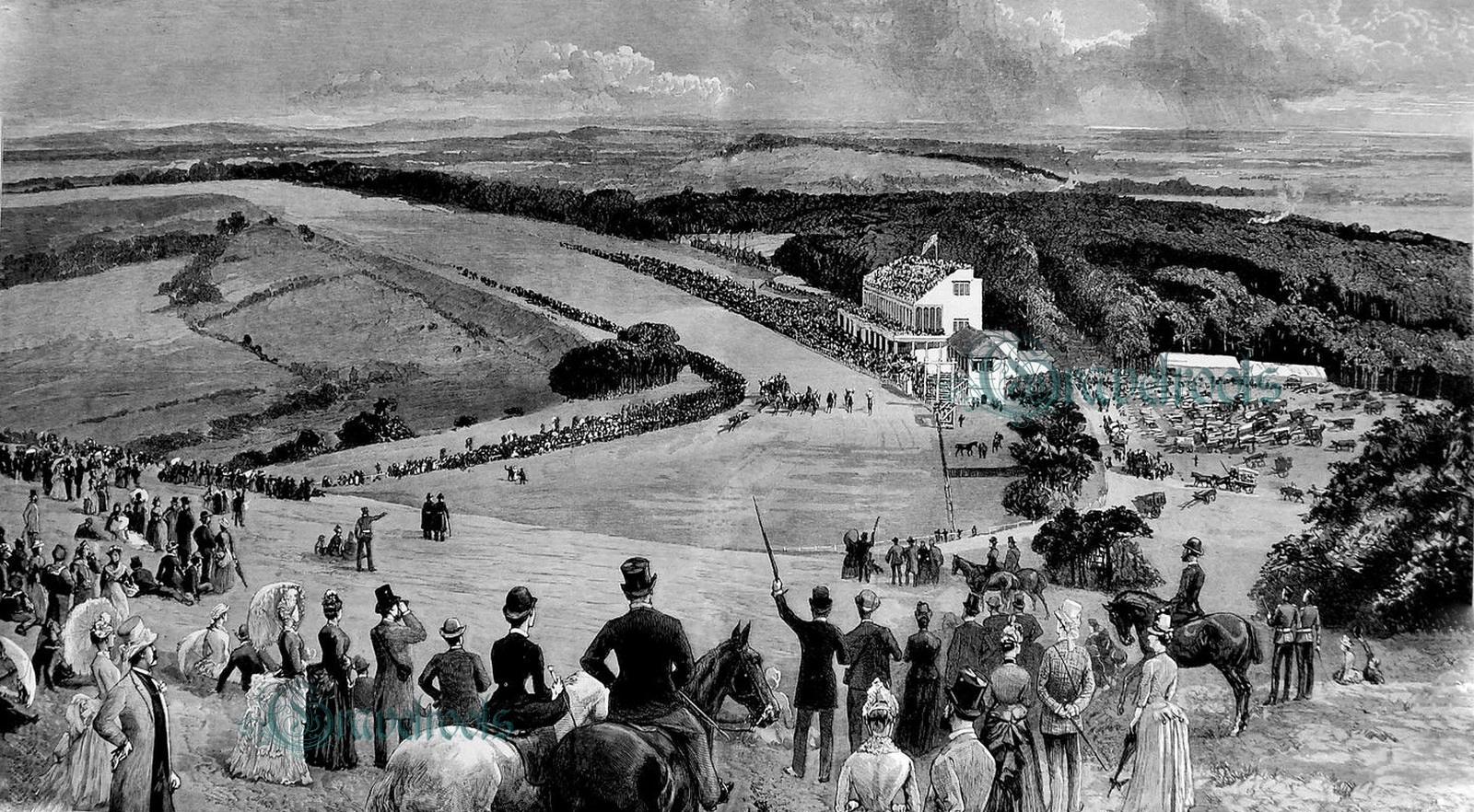 575 old engraving of Goodwood Racecourse, Chichester, Sussex - click image to return