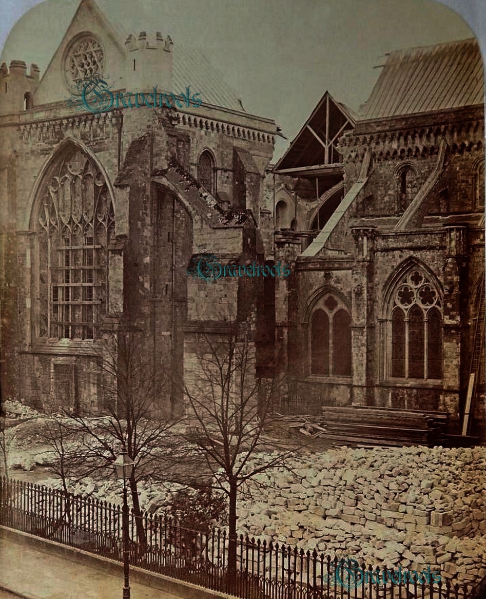 Old photos of spire of Chichester Cathedral collapsed - click image to return