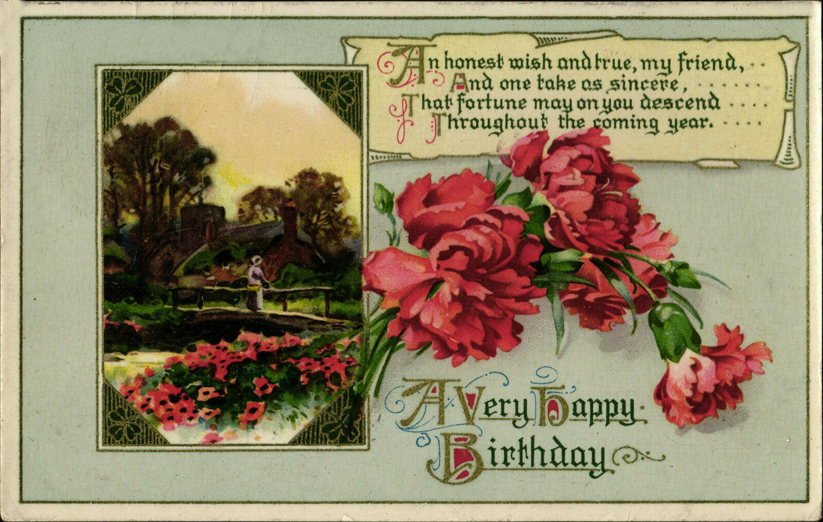  old birthday postcard to Miss E Stringer, Easebourne, Sussex - click image to return