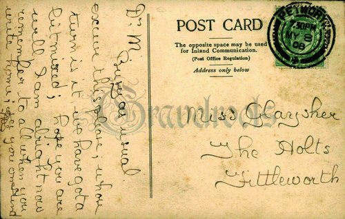 postcard to Miss M.Glaysher 1908