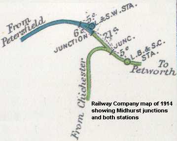 map of Midhurst showing railway junctions and stations 1914